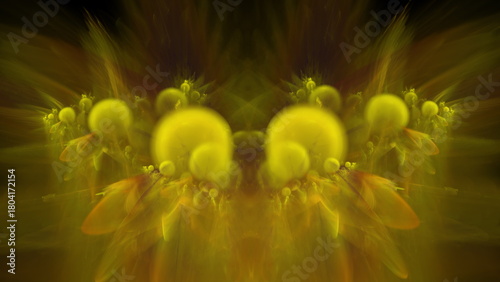 Fototapeta Naklejka Na Ścianę i Meble -  Bright yellow shapes blend together in an abstract design, creating a sense of movement and energy. colorful patterns evoke feelings of creativity and imagination. 3d render