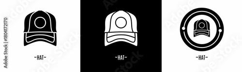Hat logo set. Collection of black and white logos. Stock vector.