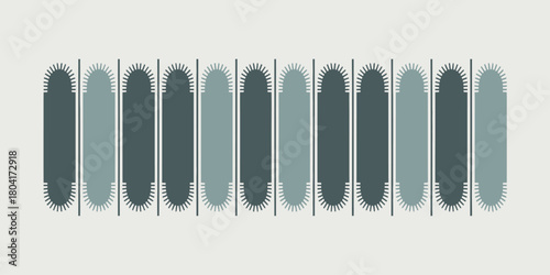 A repetitive pattern of rounded rectangles with semicircular tops and vertical lines between them