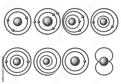 Atomic structure models: historical diagrams of atom configurations and electron orbits