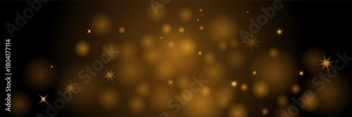 Sparkling golden bokeh background with shimmering lights and stars on a dark backdrop. Ideal for festive celebrations, luxury designs, elegant events, or holiday season themes.