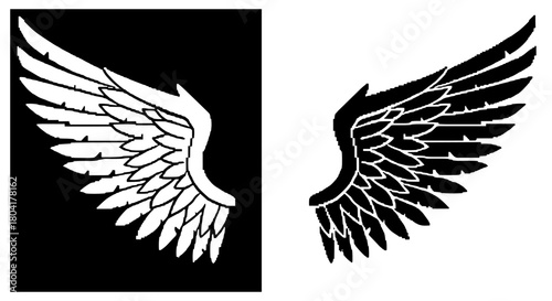 Pixel art angel and demon wings vector set with retro 8-bit gothic aesthetic