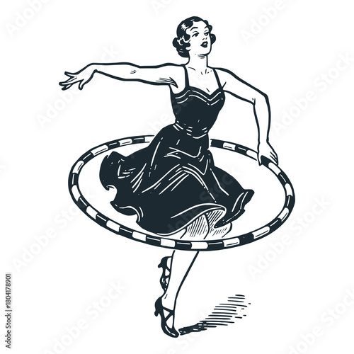 Hula Hoop vintage toy – Black and White Icon Vector and Illustration