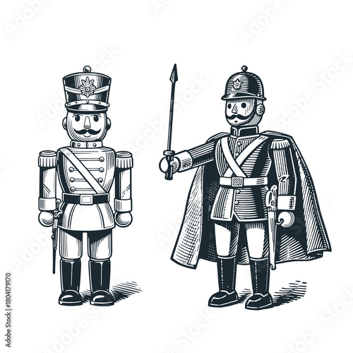 Metal Soldier vintage toy – Black and White Icon Vector and Illustration