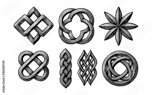 Intricate monochrome celtic knots and patterns in hand-drawn style