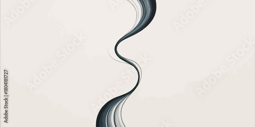 Abstract s shaped black and gray line with white background creating a minimalist design art piece