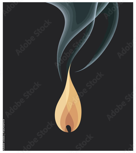 Illustration of a candle flame with smoke on black