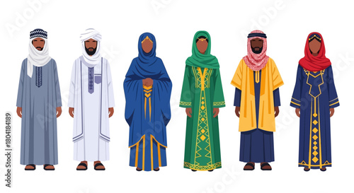 Traditional Middle Eastern clothing and cultural diversity illustration