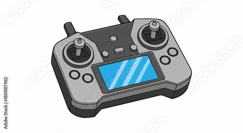 Drone remote controller isolated on, featuring joysticks, buttons, and a screen for controlling and monitoring aerial vehicles