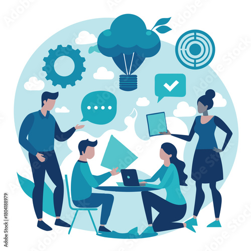 Team collaboration on innovative ideas, strategic planning, and effective communication fostering business development and problem-solving