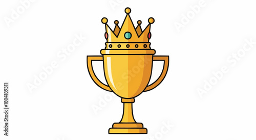 Illustration of a golden trophy with a crown on top isolated on the trophy is shiny and has a regal appearance