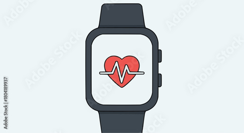 Smartwatch displaying a heart rate monitor, a modern device for tracking health and fitness isolated on