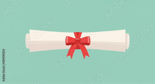 A diploma scroll tied with a red ribbon, symbolizing academic achievement and graduation, isolated on