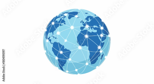 A global network illustration with interconnected lines and nodes, representing worldwide communication and connectivity, isolated on