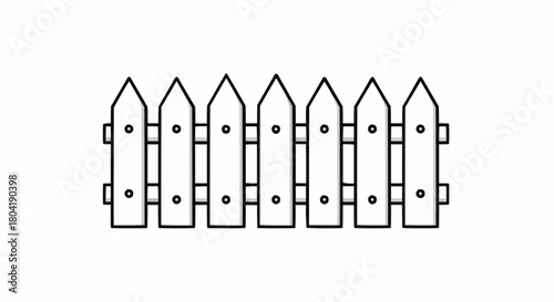 Simple line drawing of a classic picket fence, isolated on, representing boundaries, security, and the quintessential suburban aesthetic