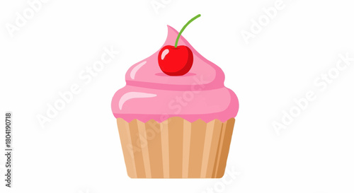 Delicious cupcake with pink frosting and a cherry on top isolated on, a sweet treat for any occasion and a tasty dessert