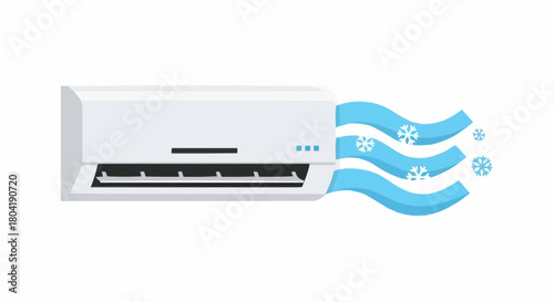 Air conditioner blowing cold air with snowflakes isolated on, providing cooling, comfort, and temperature control in summer