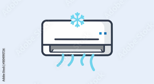 Air conditioner unit blowing cold air with snowflake isolated on, providing cooling, comfort, and temperature control in summer