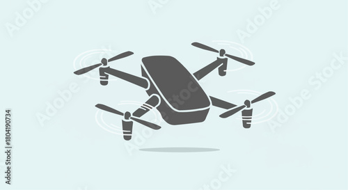Minimalist illustration of a drone with spinning propellers, showcasing its sleek design and advanced technology isolated on