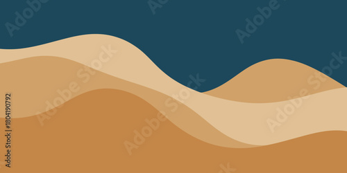 Abstract landscape with layered hills in shades of brown under a dark blue sky creating a serene scene