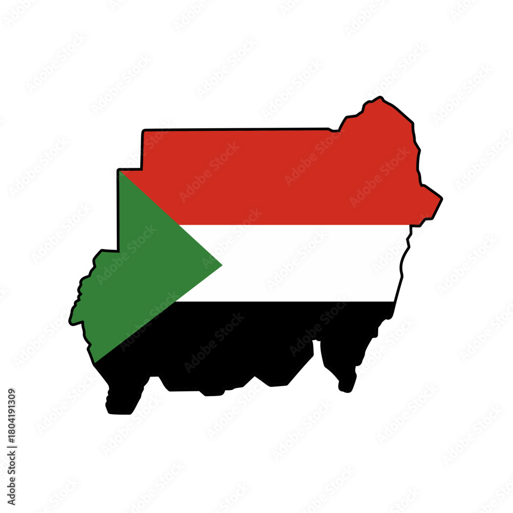Fototapeta premium Dynamic outline of Sudan filled with its national flag colors, representing national pride and geographical identity, perfect for travel and cultural projects.