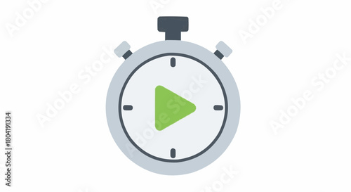 Cartoon illustration of a stopwatch with a play button on a, representing time, speed, and efficiency