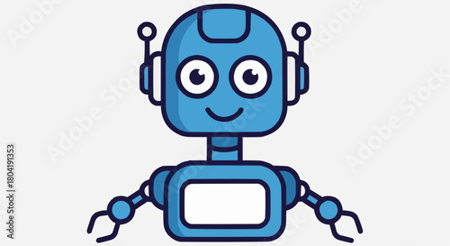 Cute robot character, symbolizing artificial intelligence, automation, and technology, isolated on