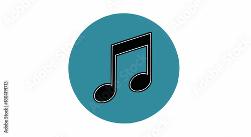 Simple music note illustration on teal circle isolated on, perfect for music app or music school branding and design