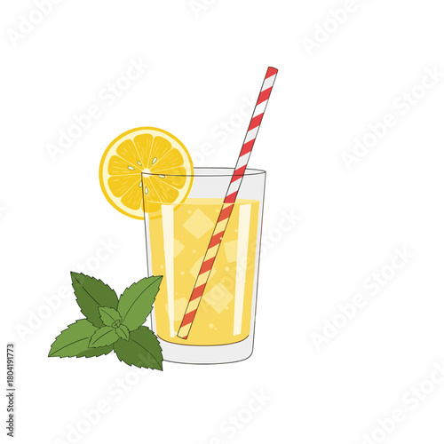 A refreshing glass of lemonade with ice and mint.