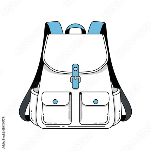 A stylish white backpack with blue accents and practical pockets for everyday use.