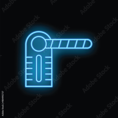 Blue glowing neon line showing a parking barrier on a black background