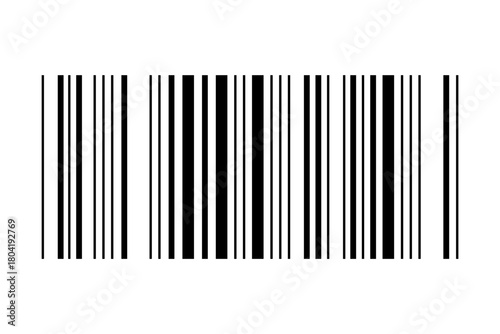 Simple barcode tag template isolated on white background. Bar code sticker mockup. Example of visual data digital representation with product information. Vector graphic illustration