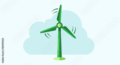Green energy wind turbine illustration against a cloudy backdrop, symbolizing sustainable power generation and environmental consciousness for a cleaner future