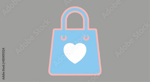 Pastel shopping bag illustration with a heart, symbolizing love for shopping, retail therapy, and thoughtful giftgiving on gray background