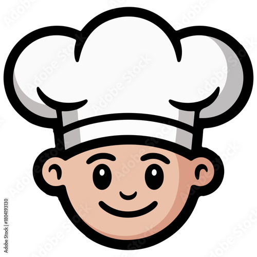 A cartoon chef with smiling face and a large hat. A symbol of culinary expertise, the chef conveys warmth and approachability