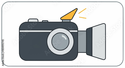 A retro camera with a flash isolated on, representing photography, memories, and vintage technology in a simple design