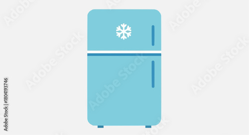 A light blue refrigerator with a snowflake symbol isolated on, representing cooling, food storage, and modern kitchen appliances