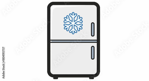 A refrigerator with a snowflake symbol isolated on, representing food storage, cooling, and preservation in a household appliance
