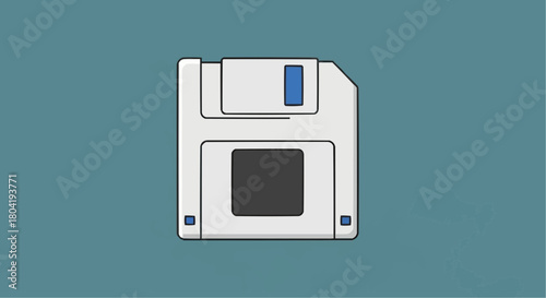 Illustration of a floppy disk, a vintage data storage device, on a blue background, reminiscent of the early days of personal computing