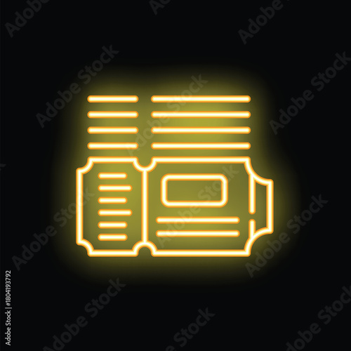 Yellow neon sign representing stack of tickets glowing on a wall