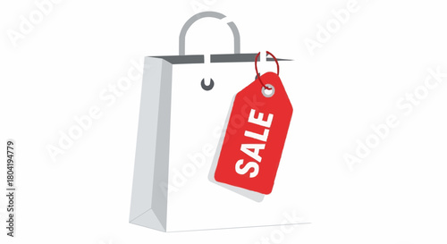 Illustration of a white shopping bag with a red sale tag hanging from it, isolated on