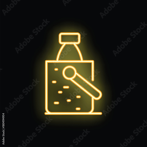 Yellow glowing neon sign depicting a bottle of champagne chilling in an ice bucket, ideal for themes like celebration, nightlife, and luxury