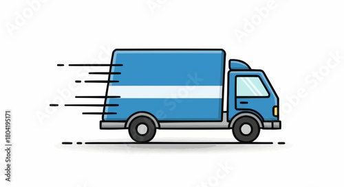 Blue delivery truck with motion lines isolated on fast shipping service, logistics and transportation concept illustration