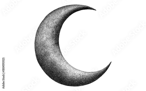 Detailed stipple crescent moon design on white background