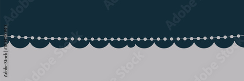 A simple background with a string of lights and scalloped edge in shades of blue and light gray color