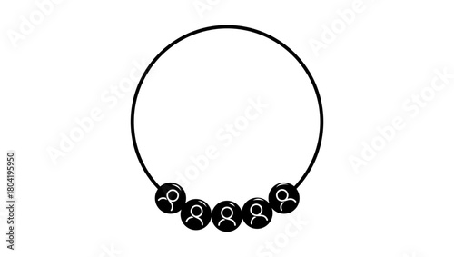 Network of interconnected people, black isolated silhouette