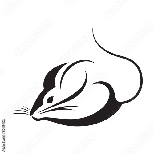 Silhouette style minimal mouse logo t-shirt design featuring clean black vector art, modern simple rodent illustration, perfect for animal lovers, minimalist fashion, unique graphic tees, and stylish 