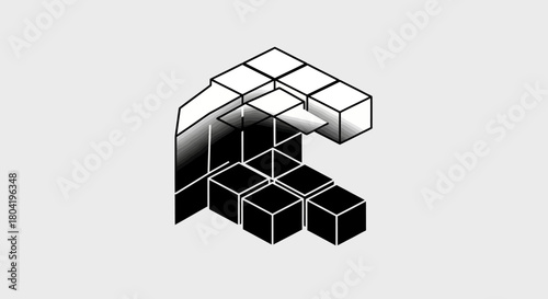 Abstract representation of an impossible staircase illusion using black and white cubes