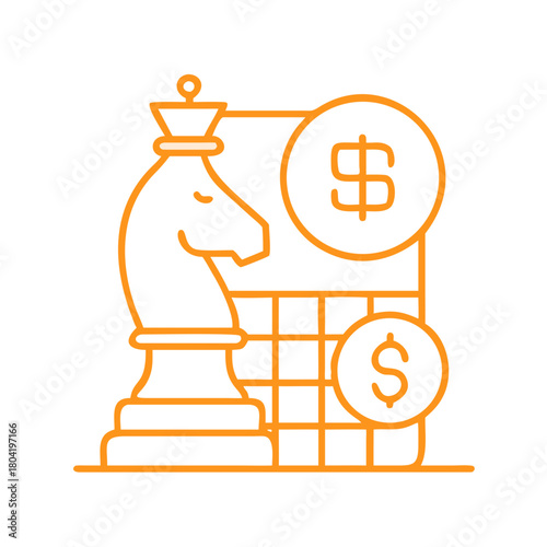 Investment strategy icon featuring chessboard and knight piece, symbolizing strategic financial planning and decision making