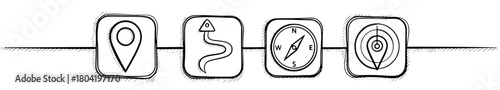 Vecter icons for hand drawn navigation journey route planning compass,location map, design elements for web and print